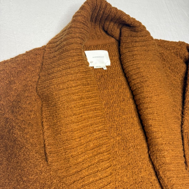 Anthropologie Textured Shawl Collar Cardigan Rust Orange Cozy Knit XS image 1