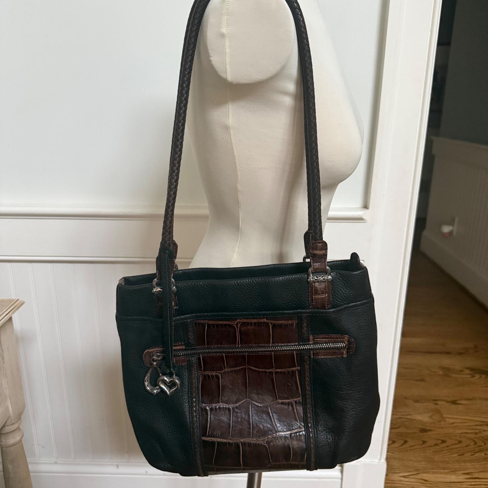 Brighton Leather Black Backpack with Croc Texture and Heart Charm Brighton Black Croc Embossed Leather Hobo Shoulder Bag Heart  main image 4