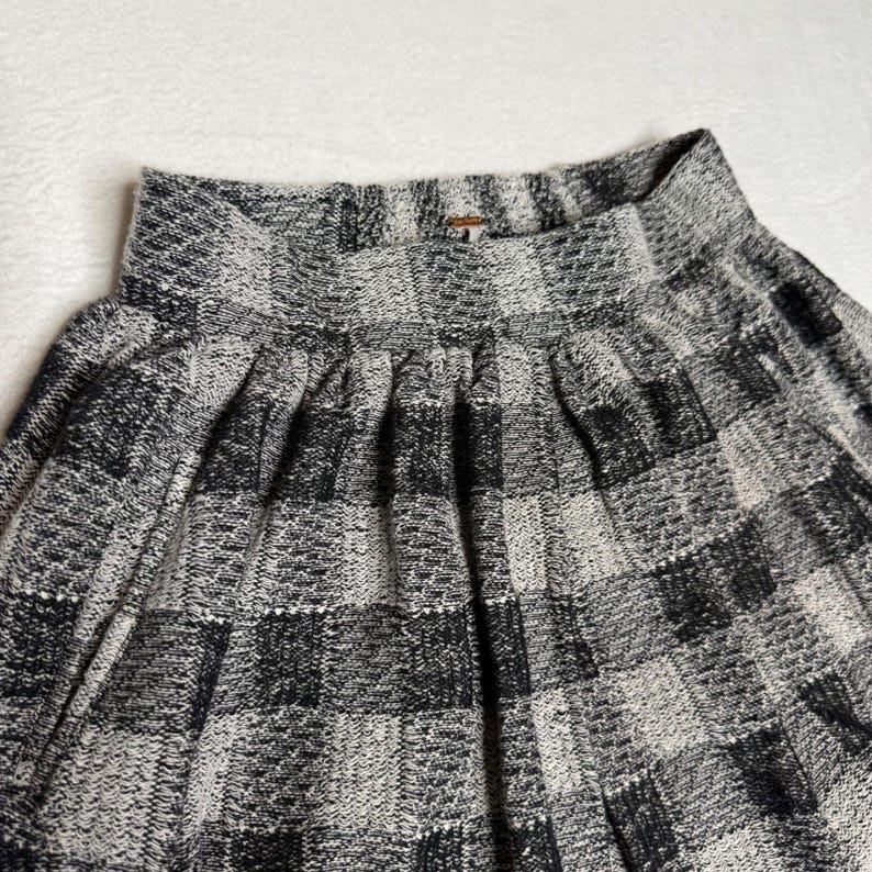 Free People Holly Golighly Plaid Pleated Mini Skirt Black White Boho Size XS image 2