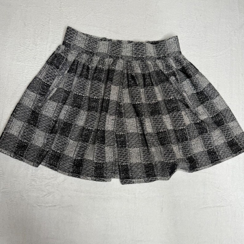 Free People Holly Golighly Plaid Pleated Mini Skirt Black White Boho Size XS image 4