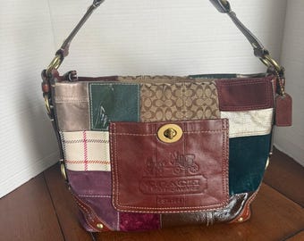 Vintage Coach Holiday Patchwork Bleecker Hobo Bag Multicolor Leather Canvas EEUC