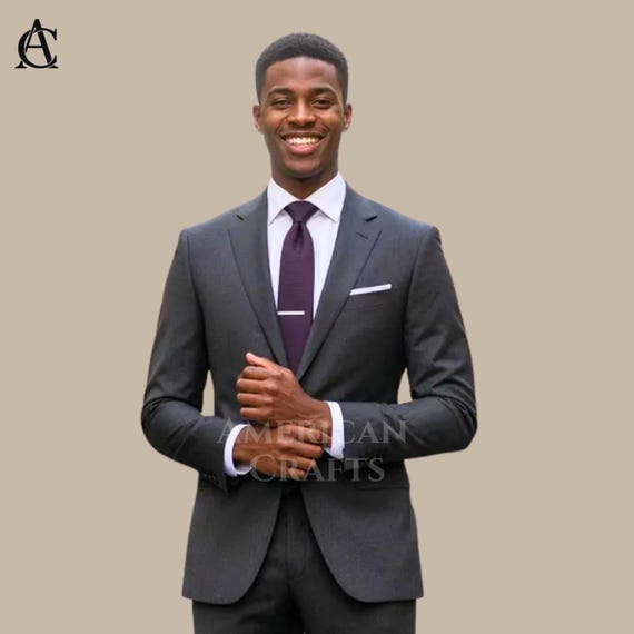 Custom Charcoal Grey Suit * Tailored Men's Formal Suit * Grey Handmade Business Suit * Dark Grey Groom Wedding Suit * Made to Measure wear