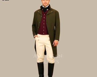 Redingote géorgienne Régence pour homme • Costume gothique victorien • Costume historique fait main sur mesure Tenue de gentleman du XIXe siècle