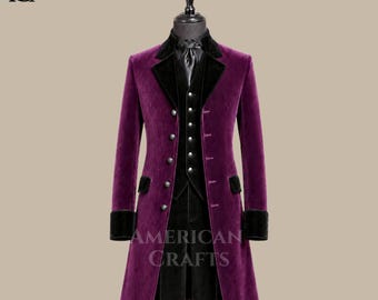 Herren Lila Gothic Frack Anzug, viktorianische Samt Abendgarderobe für Männer, Aristokrat Hochzeit Bräutigam Outfit, königlicher Abendanzug