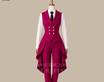 Luxus Fuchsia Womens Frack Anzug, viktorianischer formeller Hosenanzug mit Regal Designer maßgeschneiderte Abendgarderobe Ästhetik