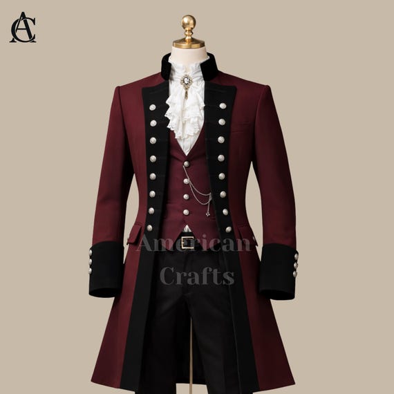 Victorian Suit Mens Gothic Wedding Suit 3 Piece Tailcoat Burgundy Steampunk Suit Victorian Outfit Mens Formal Tuxedo Custom Suit