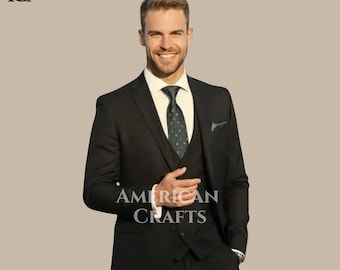 Custom Black 3 Piece Wedding Suit | Groom Suit | Best Man Suit | Premium Wool Blend Men’s Suit | Tailored Fit Formal Suit