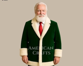 Grüner Weihnachtsmannanzug für Männer - Wollmischung Urlaubskostüm, Festliche Weihnachtsjacke & Hose, Weihnachtsfeier Outfit, Geschenk für Ihn