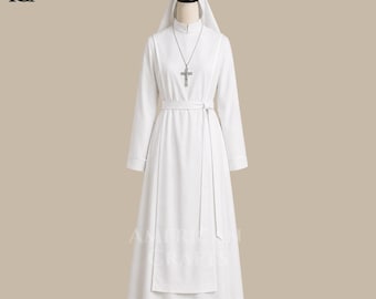 Katholische Nonne Kostüm Frauen Weiß, Christian Religiöses Kleid, Bescheidene Kirche Schwester Outfit