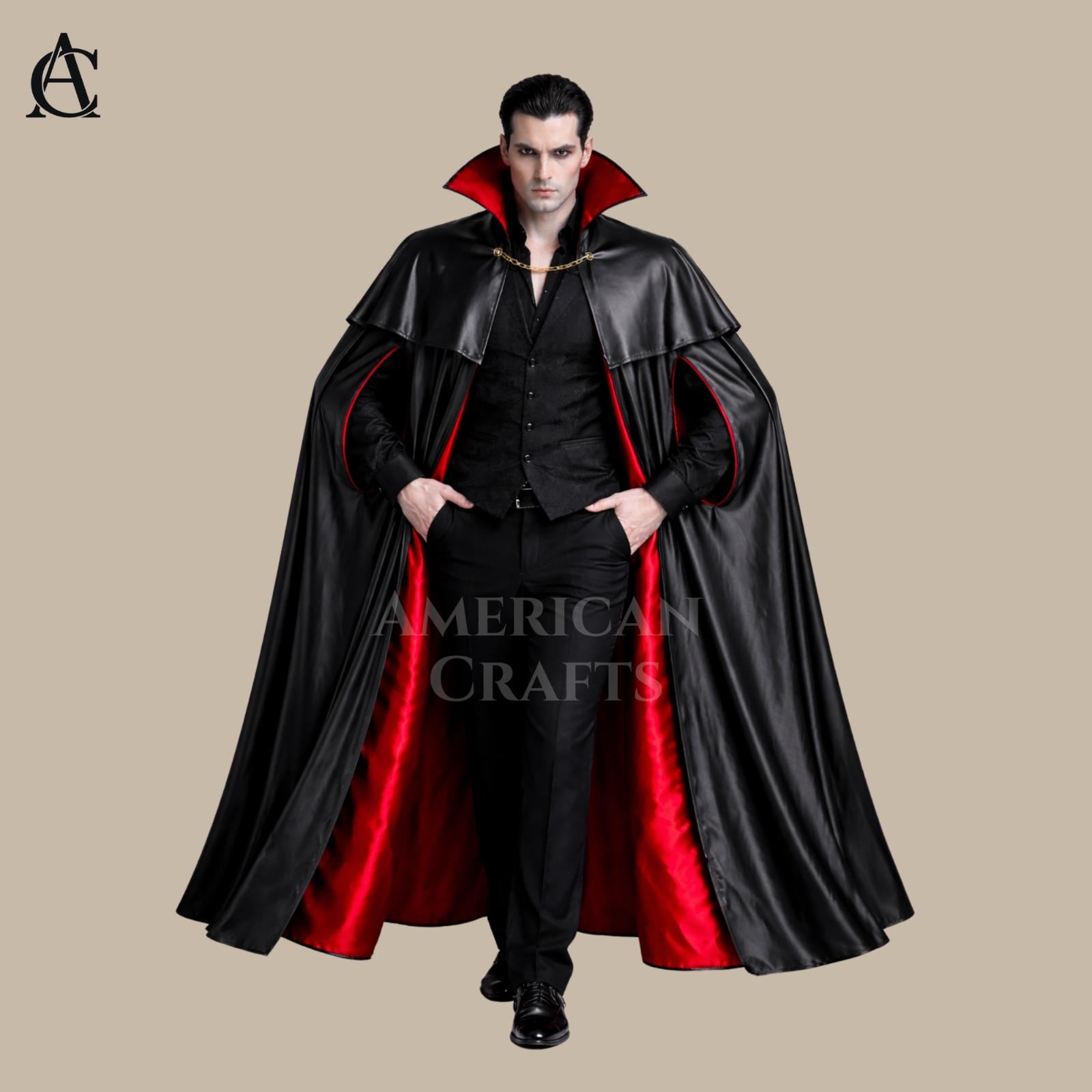 Gothic Vampire Cape Coat for Men | Realistic Dracula Cloak | Full