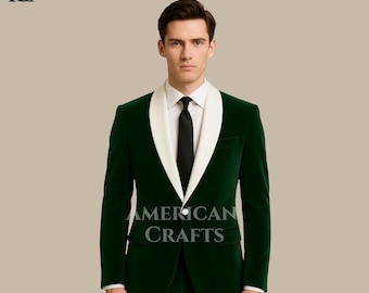 Esmoquin verde esmeralda para hombre / Traje de satén negro con solapa chal / Traje formal de novio para boda / Esmoquin de graduación personalizado de 2 piezas / Chaqueta de esmoquin a medida