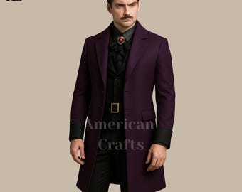 Purple Victorian Gothic Coat | Men’s Vampire Tailcoat | Steampunk Long Jacket | Custom Historical Cosplay Coat | Handmade Formal Gothic Wear
