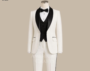 Womens White Tuxedo Suit Formal White Dinner Suit Black Lapel Tuxedo Womens Wedding Suit Elegant 3 Piece Suit