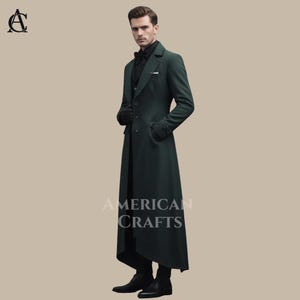 Men’s Dark Green Victorian Tailcoat • Gothic Long Coat • Steampunk Formal Jacket • Vintage Regency Overcoat • Custom Made Coat