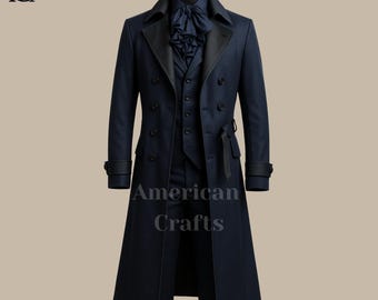 Marine-Victorian Gothic Mantel | Herren Steampunk Frack | Benutzerdefinierte Vampir Jacke | Historischer Cosplay Mantel | Handgefertigte Gothic Mode