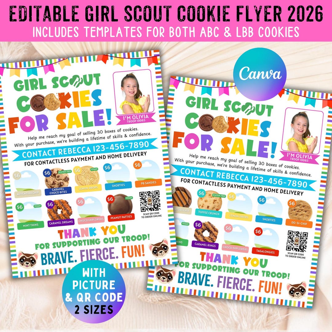 Editable Scout Cookie Sales Flyer 2026, Cookie Season Poster LBB & ABC ...