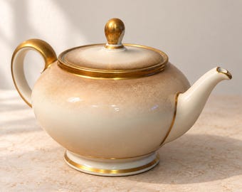 Vintage Rosenthal Stardust Teekanne mit Deckel, cremefarbenes und goldenes Porzellan, 5 Tassen, Bayern, Deutschland, Kontinentalchina