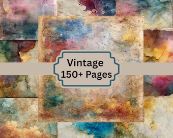 150+ Vintage Watercolor Journal Pages Printable | Junk Journal Backgrounds, Grunge Paper, Art Journal, Scrapbooking