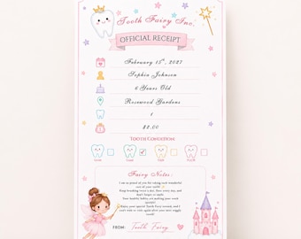 Tooth Fairy Receipt Printable Certificate | First Tooth Lost | Editable Letter | Lost Tooth | Kids Tooth Fairy |  Memorable Keepsake |