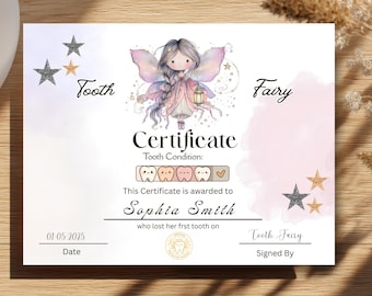 Tooth Fairy Certificate Printable Keepsake First Lost Tooth Magical Memory