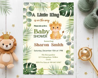 Lion King Baby shower Invitation, Gender Neutral Safari theme Digital Invites, Jungle Invitations, Canva