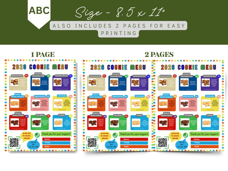 Editable 2026 ABC Girl Scout Cookie Menu With QR Code | Digital ...