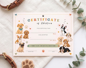 Adoption Certificate | Adopt a Puppy Card | Editable Dog Party Template (Digital Download)