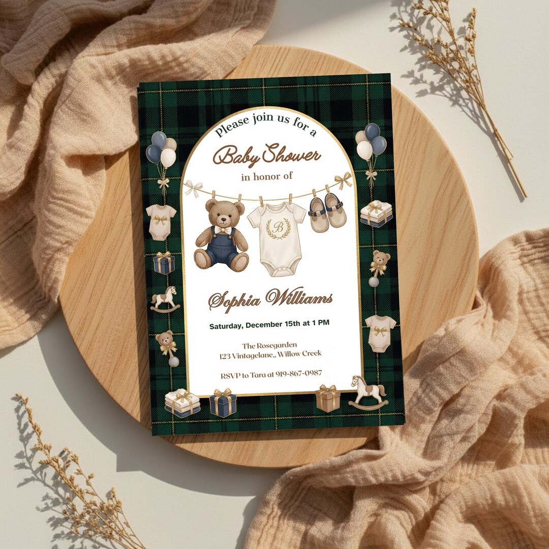 Polo Teddy Bear Baby Shower Invitation | Ralph Lauren Invite | Canva ...
