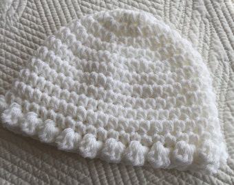 Newborn Crochet Baby Hat, White Baby Beanie, Beanie, Photo Prop, Baby Girl Hat, White Beanie, Spring Hat, Easter Hat, Accessories