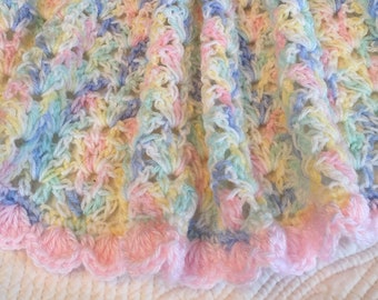 Baby Afghan in Pastels, Pink Crochet Baby Afghan, Crochet Baby Blanket, Pastel Pink Blanket, Crochet Baby Blanket Yellow, Baby Afghan