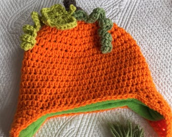 Crochet Pumpkin Hat, Fleece Lined Crochet Pumpkin Hat, Crochet Halloween Pumpkin Hat, Orange Pumpkin Hat, Crochet Thanksgiving Pumpkin Hat