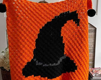 Halloween Afghan Pattern, Witch Hat Afghan, Easy Crochet C2C Afghan Pattern, Halloween Blanket Pattern, Crochet C2C Blanket Pattern,