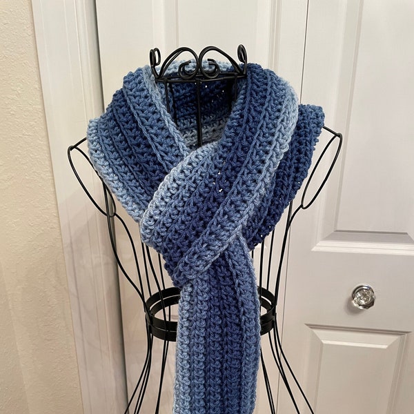 CroCheT ScArF PaTteRn, Winter Shades of Blue Ribbed Scarf Pattern, Crochet Scarf Pattern, Crochet Pattern,  Gift for Her, Crochet Scarf
