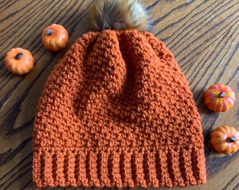 CRocHet PaTteRn,  "Katie Beanie with Faux Fur Pompon" Pattern