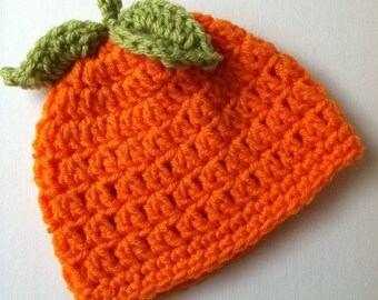 Pumpkin Baby Beanie, Halloween Hat, Thanksgiving Hat, Crochet Baby Hat, Orange Pumpkin Baby Hat, Newborn Baby Hat, Orange Infant Hat