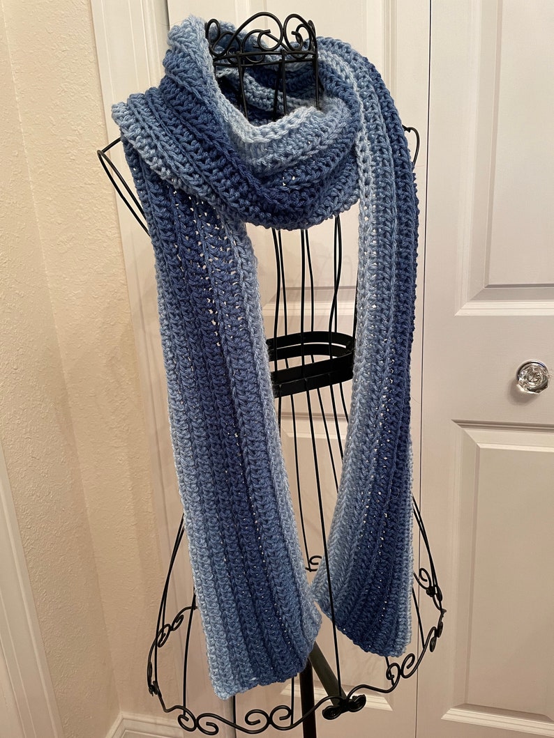 CroCheT ScArF PaTteRn, Winter Shades of Blue Ribbed Scarf Pattern, Crochet Scarf Pattern, Crochet Pattern, Gift for Her, Crochet Scarf image 2