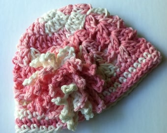 Crochet Baby Hat with Flower, Crochet Baby Hat, Newborn Hat, Baby Hat, Pink Hat, Hat with Flower, Baby Girl Hat, Infant Hat