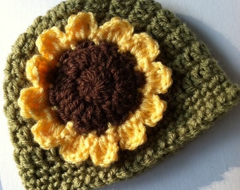 Sunflower Hat, Crochet Hat with Flower, Sunflower Baby Hat, Autumn Baby Hat, Newborn Hat, Little Girl Hat, Child Hat, Autumn Hat, Halloween