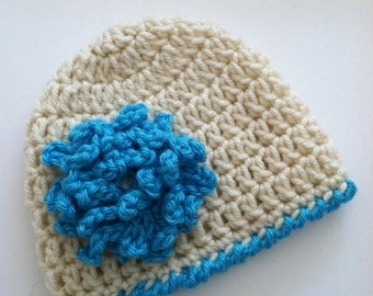 Crochet Baby Hat with Flower, Crochet Baby Hat, Newborn Hat, Baby Hat, Hat with Flower, Baby Girl Hat, Baby Beanie