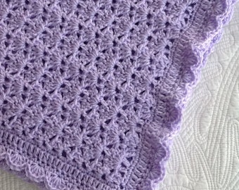 Soft and Cozy Baby Afghan in "Lavender", Lavender Crochet Baby Afghan, Crochet Baby Blanket, Valentine Gift for Baby