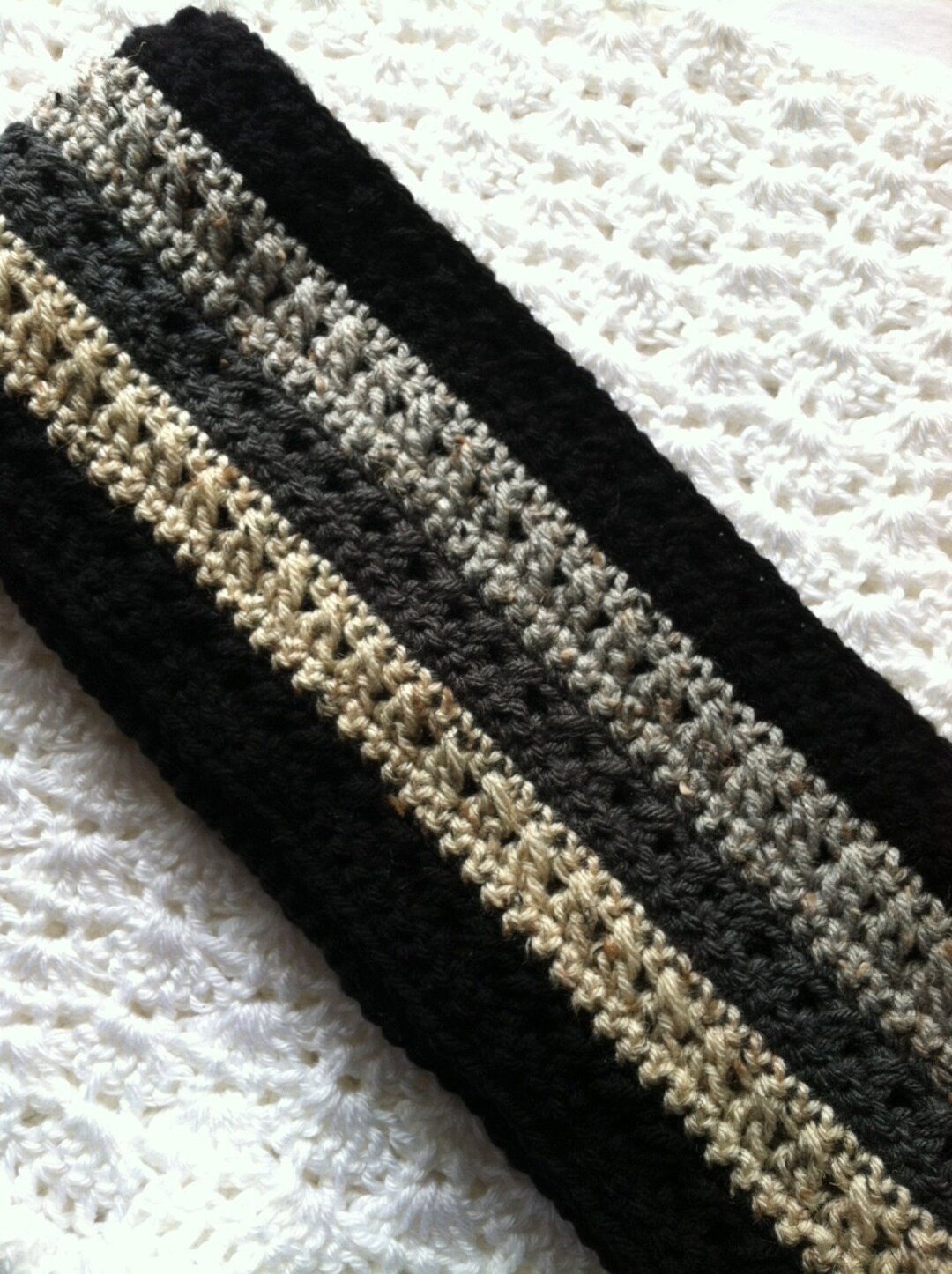Crochet Men's Scarf in Black Brown and Tan Crochet - Etsy
