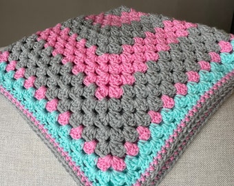 Baby Blanket, Baby Afghan, Aqua, Gray and Pink Baby Blanket, Crochet Baby Blanket, Baby Shower Gift, Baby Blanket Girl, Snuggle Blanket