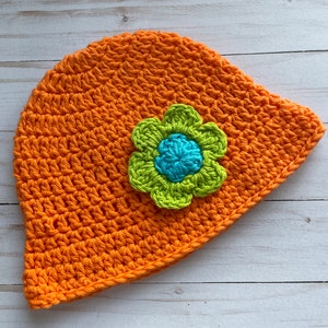 Orange Bucket Hat, Orange Crochet Baby Hat, Newborn Hat, Baby Hat, Bucket Hat,  Baby Bucket Hat, Baby Girl Hat, Summer Sun Hat