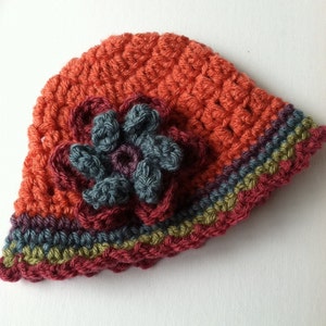 Crochet Baby Hat with Flower, Salmon Baby Hat, Newborn Hat with Flower, Crochet Baby Hat, Newborn Baby Hat