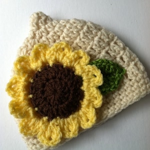 Sunflower Hat, Crochet Baby Hat Pattern, Crochet Baby Hat with Sunflower, Crochet Baby Hat, Newborn Hat, Pixie Hat, Sunflower Baby Hat