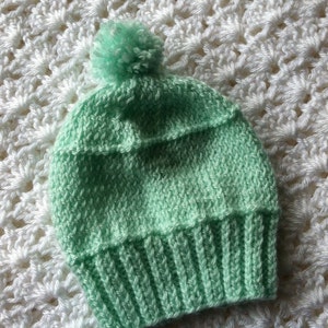 So Soft Knit Baby Hat, Cozy Knitted Baby Beanie, Snuggly Hat, Newborn Hat, Mint Green Baby Hat, Valentine Baby Hat image 3