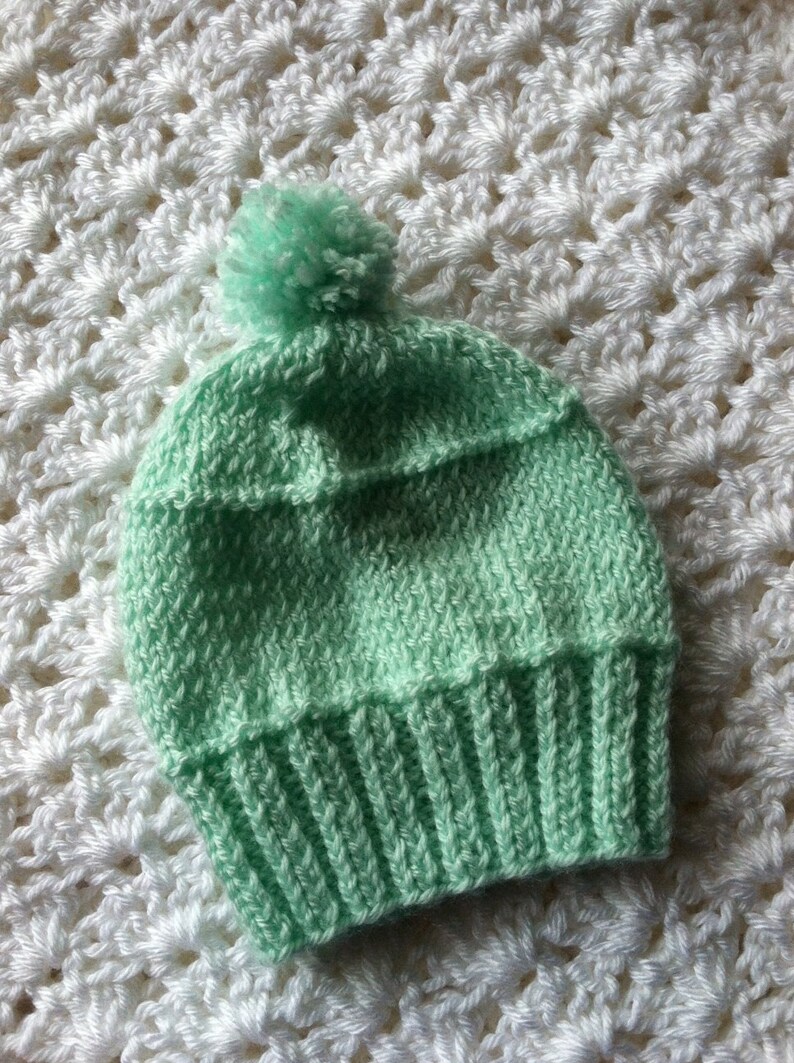 So Soft Knit Baby Hat, Cozy Knitted Baby Beanie, Snuggly Hat, Newborn Hat, Mint Green Baby Hat, Valentine Baby Hat image 3