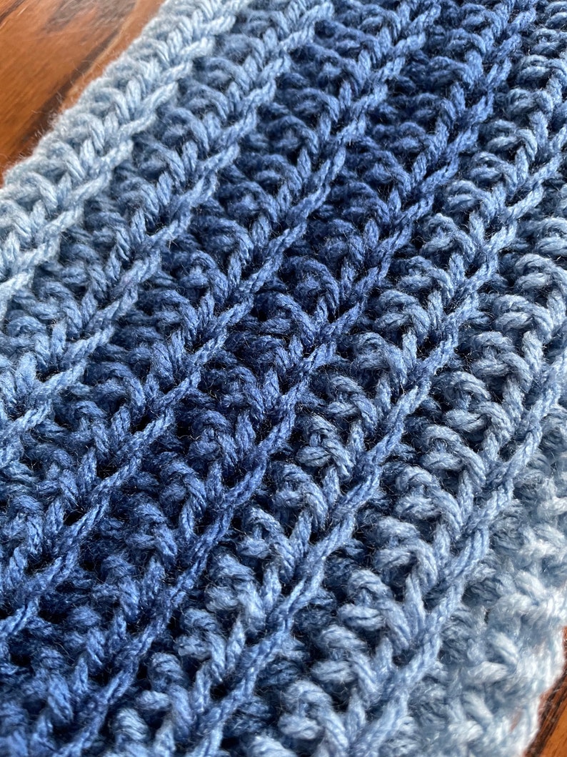 CroCheT ScArF PaTteRn, Winter Shades of Blue Ribbed Scarf Pattern, Crochet Scarf Pattern, Crochet Pattern, Gift for Her, Crochet Scarf image 8