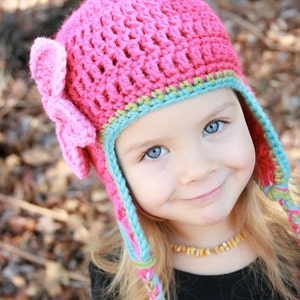 Crochet Earflap Hat with Flower, Crochet Child Hat, Crochet Hat, Crochet Baby Hat, Newborn Earflap Hat, Baby Girl Hat, Girl Earflap Hat