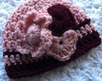 Crochet Baby Hat, Crochet Newborn Hat, Vintage Crochet Hat with Flowers, Crochet Baby Beanie, Crochet Child Hat with Flowers, Baby Girl Hat